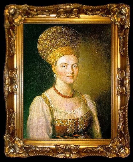 framed  unknow artist Portrait of an Unknown Woman in Russian Costume, ta009-2